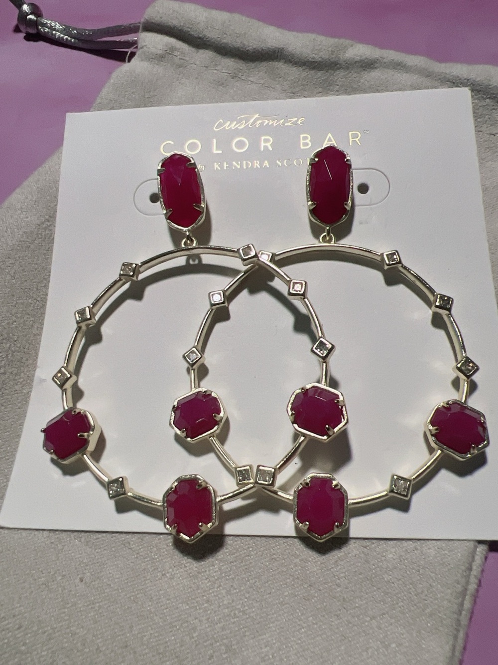 Kendra Scott Gold Hoop Earrings with Fuchsia Stones